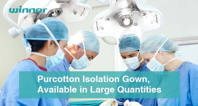温内r Medical Releases Purcotton Isolation Gown with White Non-woven Laminated with Blue PE